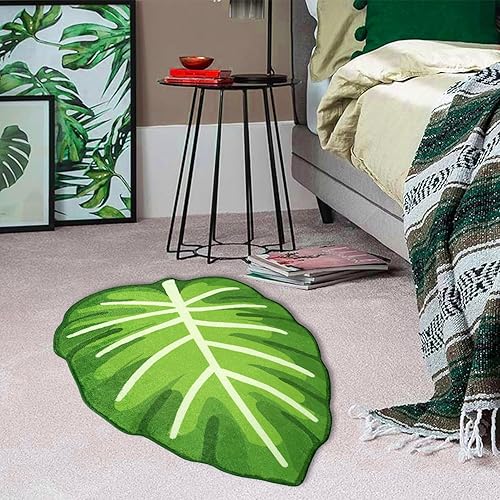 Miniatura 7 de Tapete grande de Monstera de microfibra antideslizante y absorbente con forma de hojas verdes para niños y mascotas, tapete para baño y cocina, 23.6