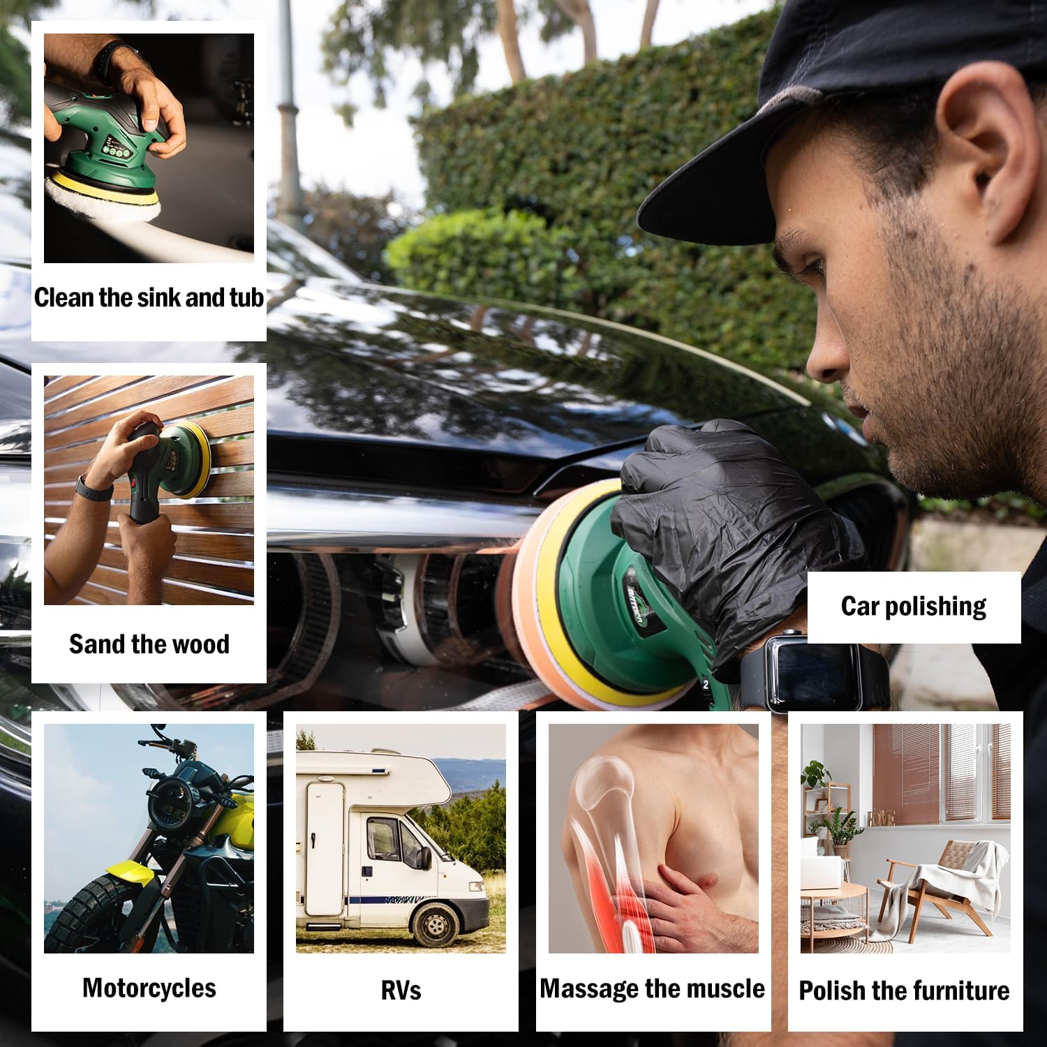 BATOCA - Cordless Car Buffer Polisher - 2pcs 2.0Ah 12V Lithium-ion Rechargeable Battery Powered Brushless Polisher with 6 Variable Speed, DA Orbital Buffer for Car Detailing, Polishing, Waxing - Image 8