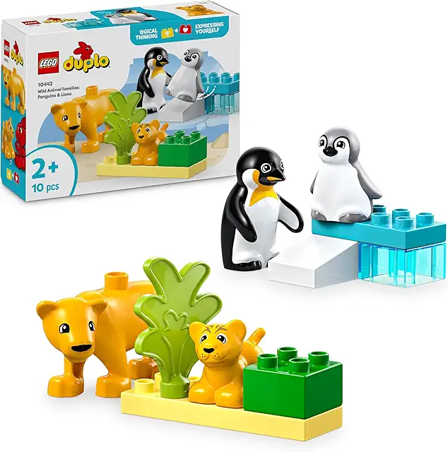 LEGO DUPLO Wildtier-Familien Pinguine & Löwen - Lernspielzeug für Feinmotorik ab 2 Jahren