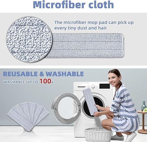 Miniatura 6 de Trapeadores para limpieza de suelos con rociador húmedo con botella recargable de 18 onzas y 6 almohadillas de microfibra lavables, uso doméstico o