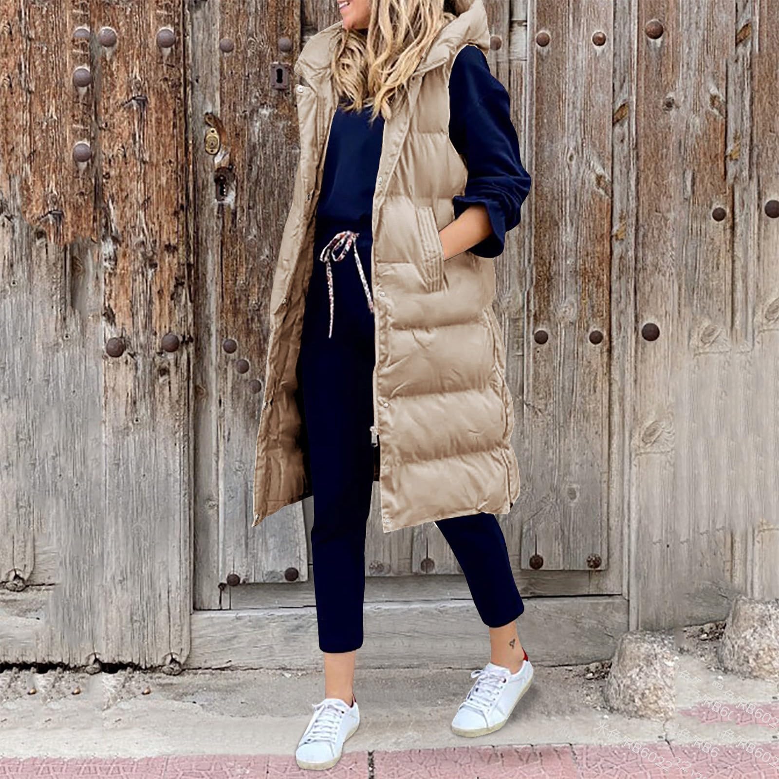 Long Weste Damen Wattierte Stepp Übergangsjacke Langer Wintermantel Weste Outdoor Wandern Reisen Oberbekleidung Durchgehender Reißverschluss Leichte Übergroße Daunenjacke für Herbst Winter