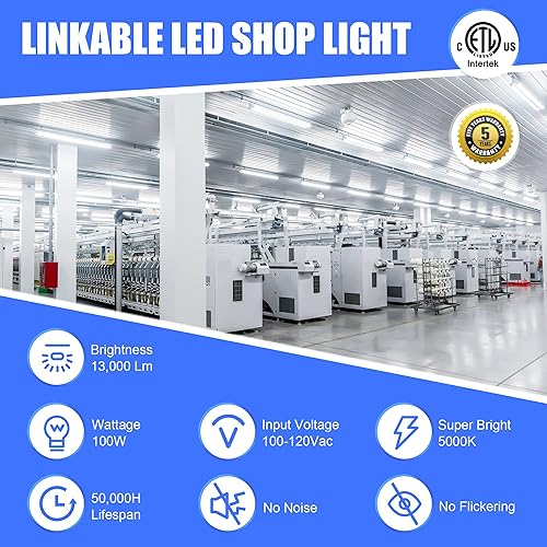 Miniatura 2 de Paquete de 4 luces LED enlazables de 100 W, luces de techo LED utilitarias de 5000 K para garaje, accesorio integrado de enchufe de 12,000 lm con