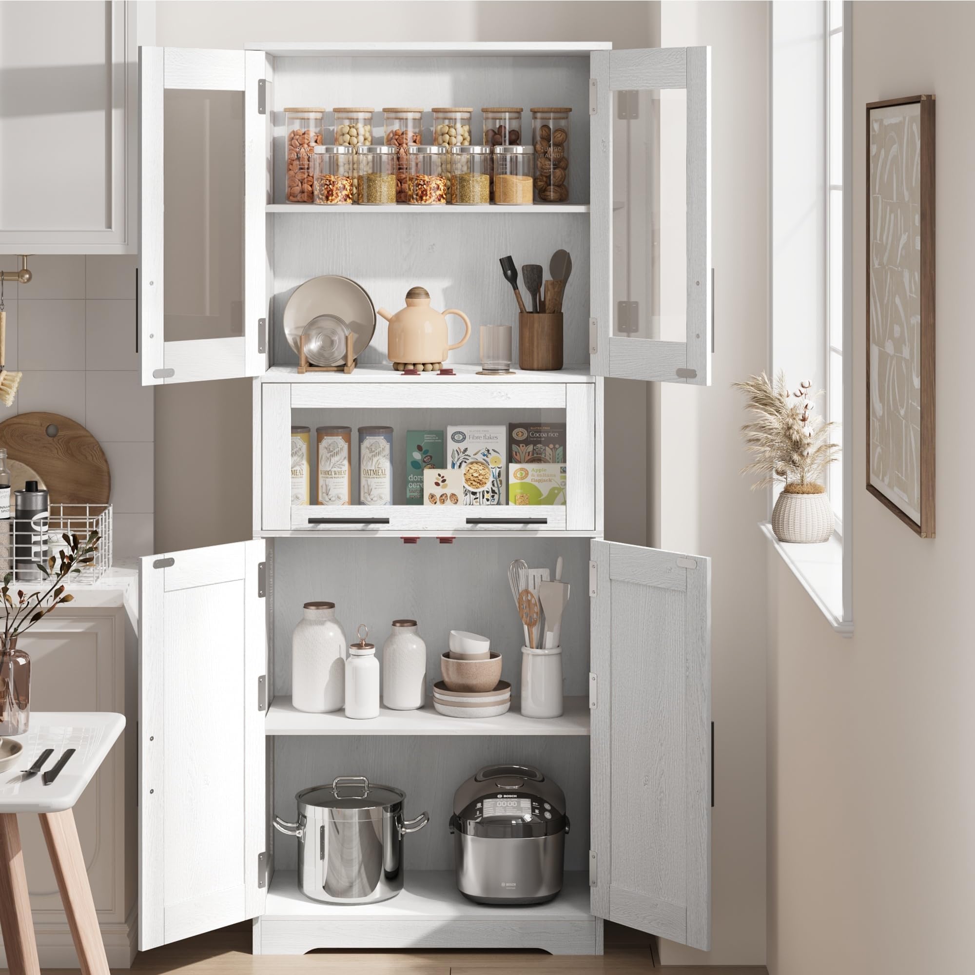 Armario de Baño Premium Ancho, Gran Almacenamiento, Ideal para Cocina, Baño y Salón. Estructura de Madera Maciza. 60 × 30 × 170 cm, Color Roble Blanco