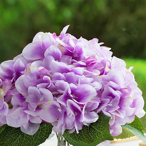 Miniatura 4 de ENOVA FLORAL Hortensias artificiales de seda en jarrón con agua sintética, arreglos florales de seda en jarrón para decoración del hogar, mesa de