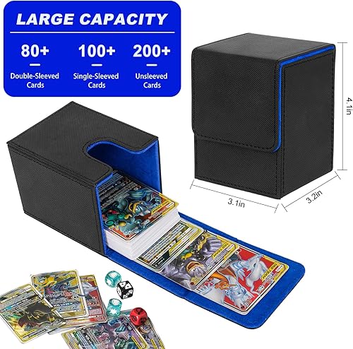 Miniatura 2 de LEFORZ Caja de cartas con 2 divisores, caja de almacenamiento premium para juegos de cartas que se adapta a más de 100 cartas de una sola manga,