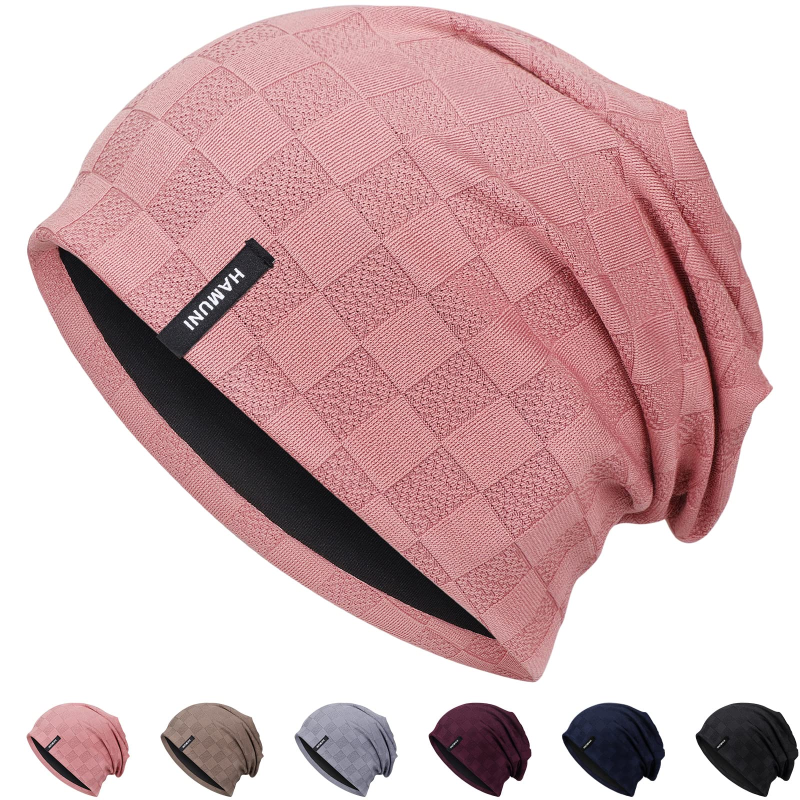 HAMUNI Slouch Beanie Mütze für Herren Damen, Dünne und Leichte Jacquard Jersey Beanies Chemo Kopfbedeckung Mützen Laufmütze Mütze Slouchy Baggy Beanie Unisex Flexible Klassische Winter Sommer Hüte