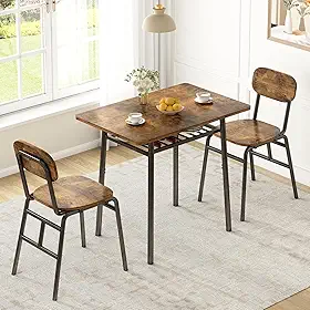 Conjunto Sala de Jantar, Mesa de Jantar 2 Lugares, Espaço de Armazenamento Prático, Ideal para Apartamentos e Espaços Pequenos, Cor Marrom