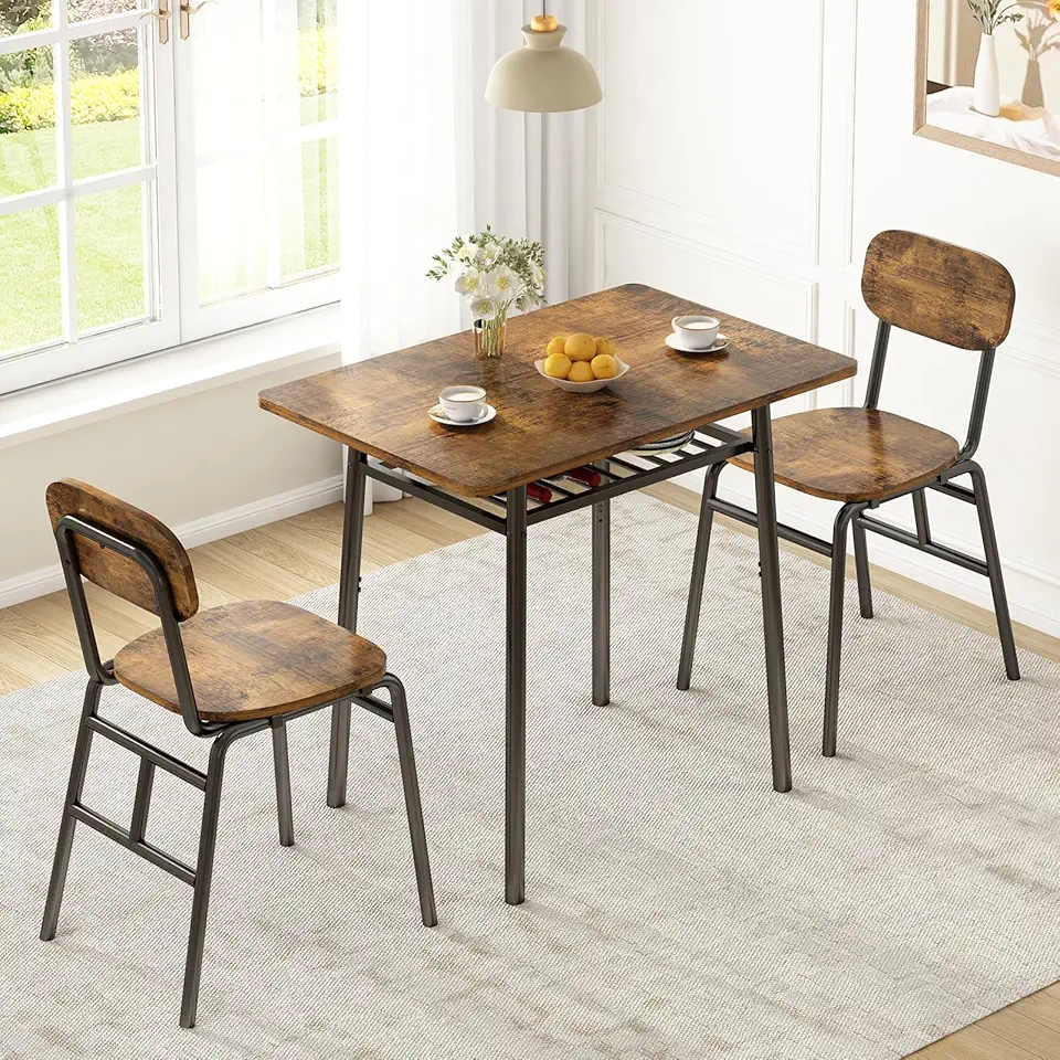 Conjunto Sala de Jantar, Mesa de Jantar 2 Lugares, Espaço de Armazenamento Prático, Ideal para Apartamentos e Espaços Pequenos, Cor Marrom