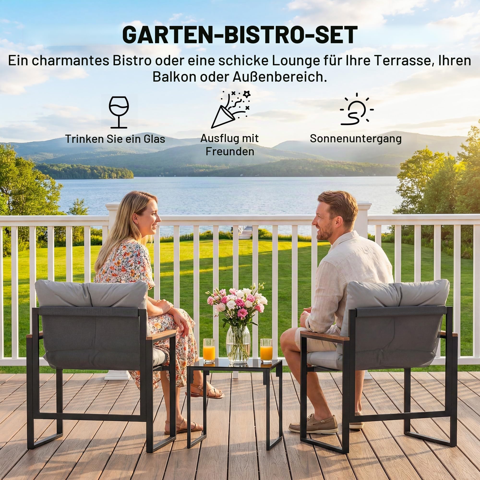 Outsunny Garten Lounge 3-teilig 2 Sessel 1 Couchtisch Grau