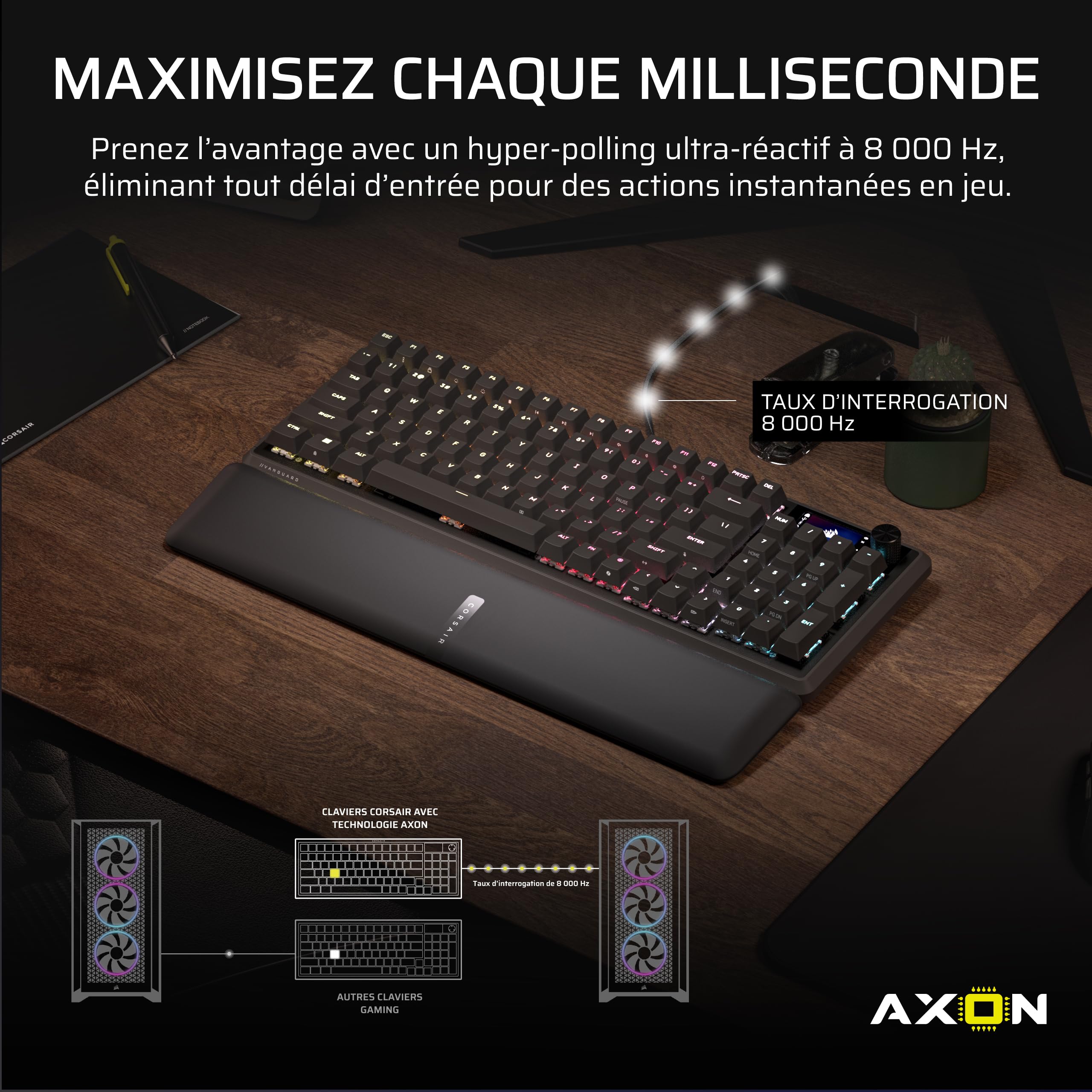 Corsair Vanguard 96 Clavier de Jeu Mécanique Filaire – Noir | 96%, MLX Plasma Commutateurs, Interrogation 8 000 Hz, Rapid Trigger, Stream Deck Virtuel, SOCD Flashtap