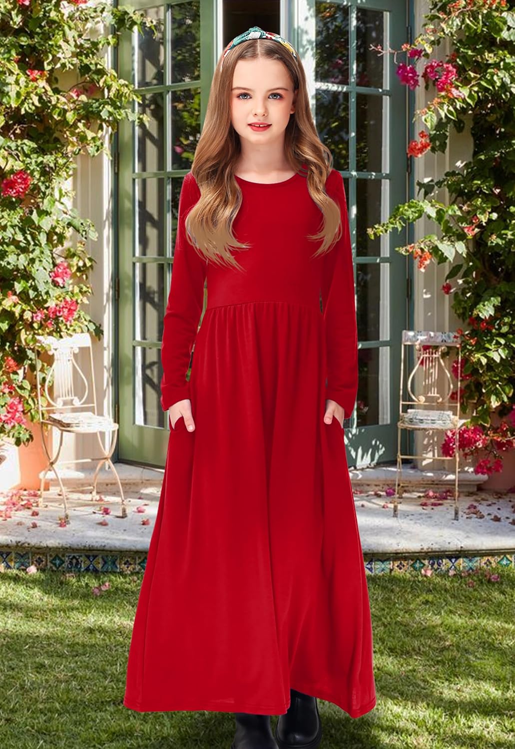 Deerose Girls Maxi Dress Casual Holiday Long Dresses with Pockets 5-14 Years - Image 2