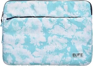 حافظة بجيب من قماش تحتوي على جيب رئيسي وجيب أمامي بسوستة بتصميم ملون، مجهزة بمقبض قوي متوافقة مع أجهزة اللاب توب المختلفة مقاس 15.6 بوصة - لون تركواز وأبيض من ايليت