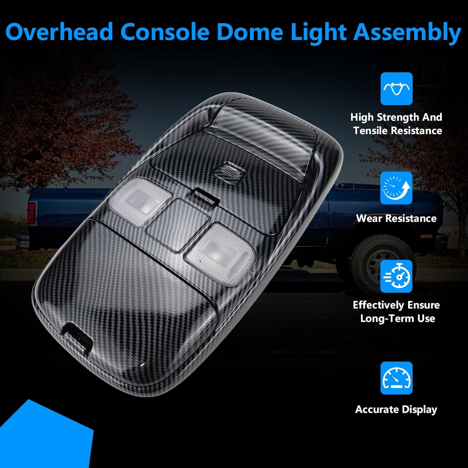 Overhead Console Dome Light Assembly Compatible with Dodge Ram 1500 2500 1998-2001 Replace 55350657 SN96TL2AA (Carbon Fibre)