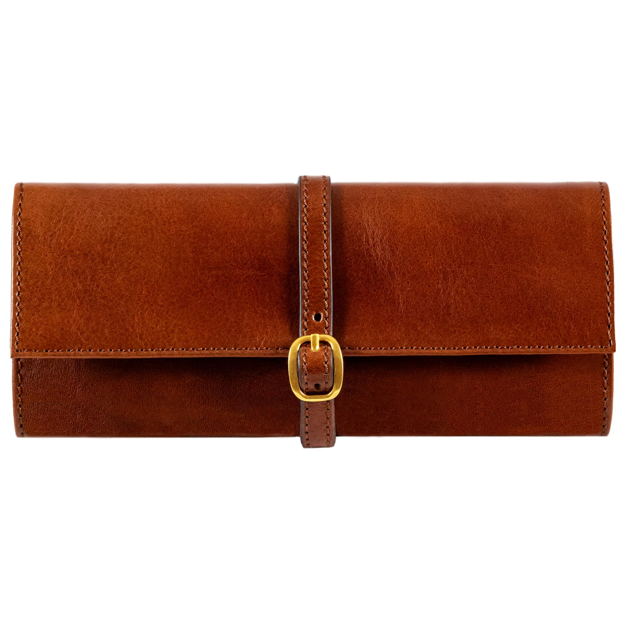 Time Resistance Leather Jewelry Roll - Full Grain Leather Travel Jewelry Case - Jewellery Organizer Made in Italy (Cognac Brown)