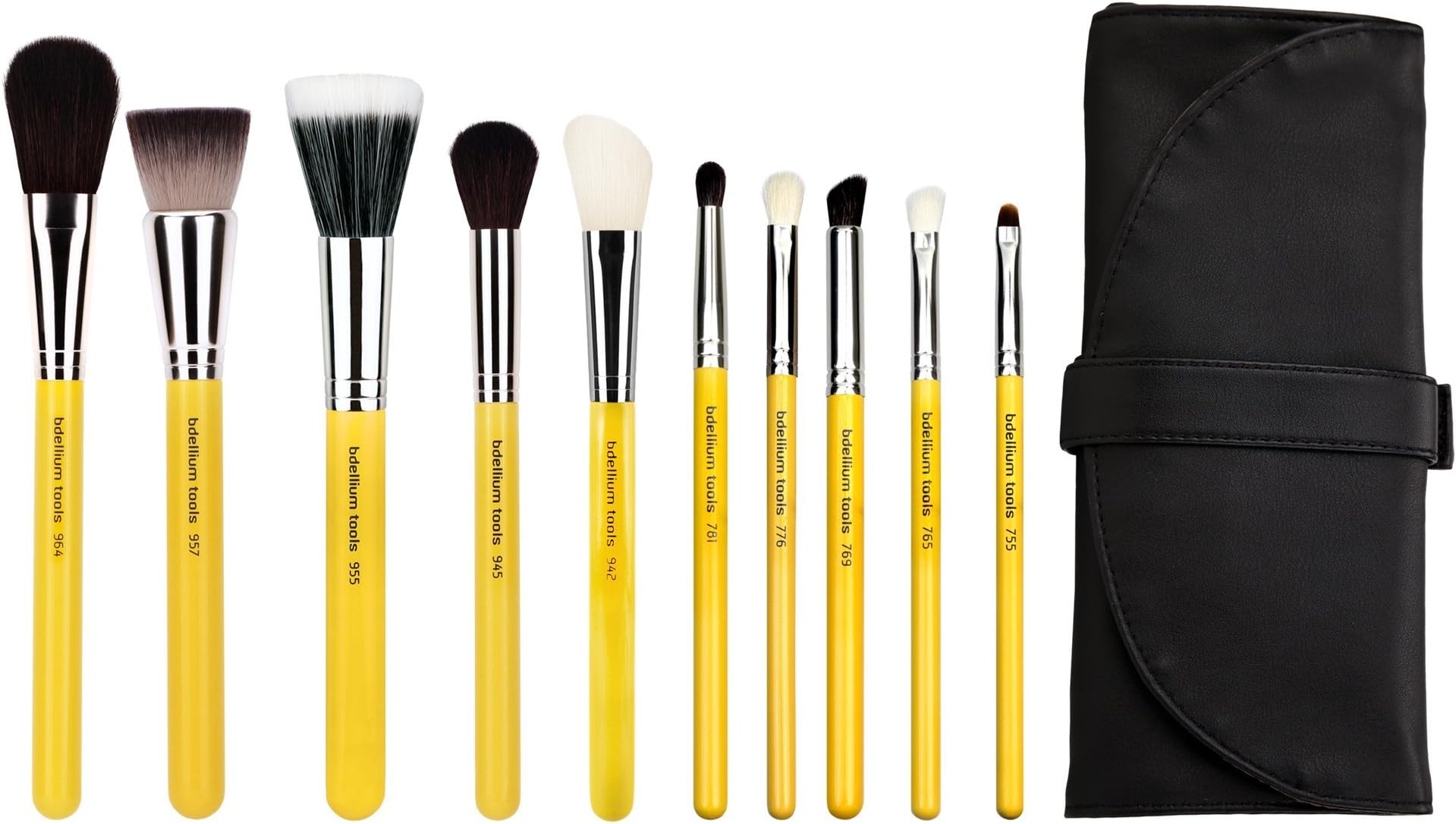 Bdellium Tools Studio Mineral 10pc. Brush Set with Roll-up Pouch - Designed for Use with Mineral Makeup (Yellow, 1pc)