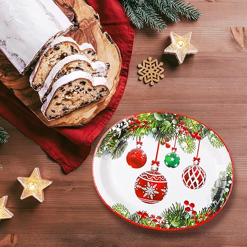 Miniatura 7 de Lemosae 100 platos desechables de papel ovalados de Navidad a granel de 10 x 12.5 pulgadas, plato grande para cena, plato de papel navideño para