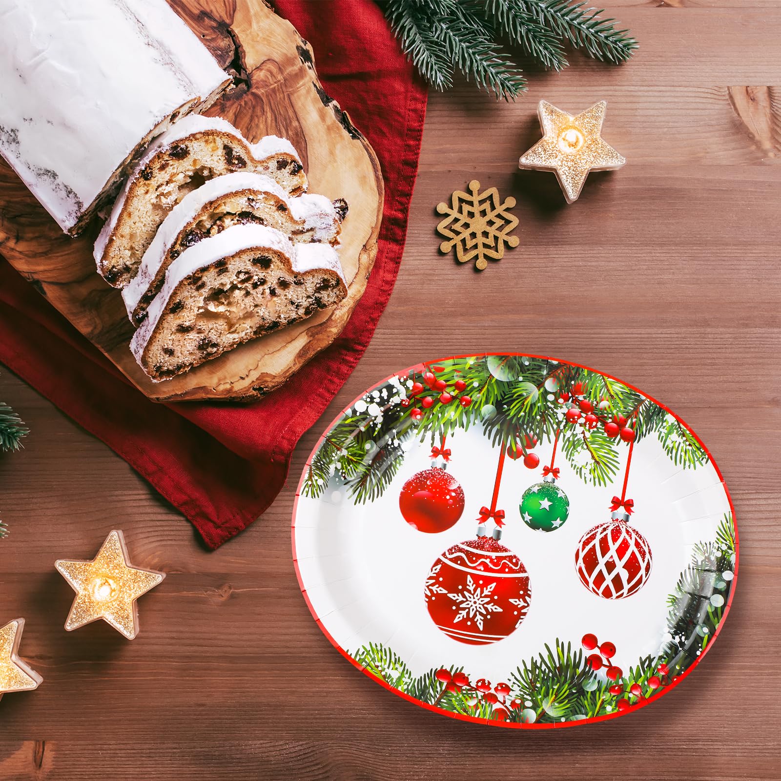 Lot de 100 grandes assiettes ovales en carton jetables pour fête de Noël, 25,4 x 31,8 cm (boule de Noël)