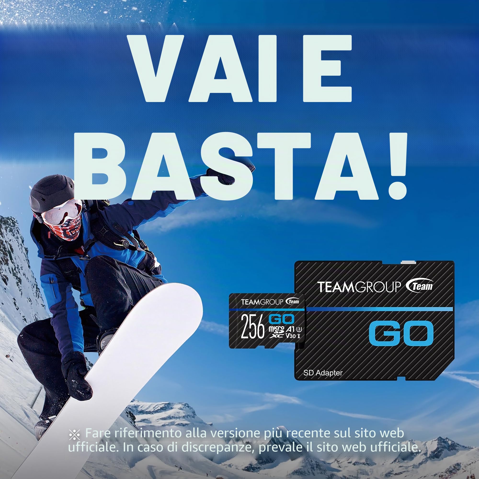 TEAMGROUP GO Card 256 GB Micro SDXC UHS-I U3 V30 4K per GoPro & Action Camera Scheda di memoria flash ad alta velocità con adattatore per attività all'aperto, sport, riprese 4K TGUSDX256GU303