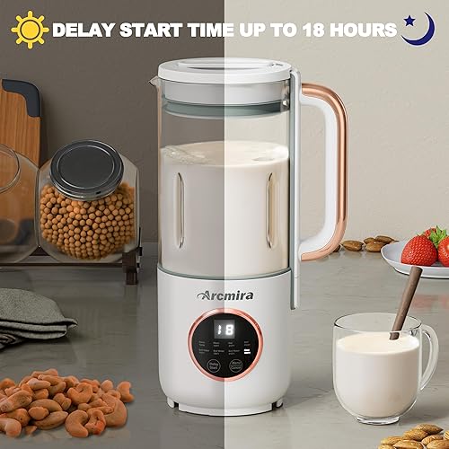 Miniatura 6 de Arcmira Máquina automática de leche de nueces, 35 onzas de almendras caseras, avena, soja, leche a base de plantas y bebidas sin lácteos, fabricante