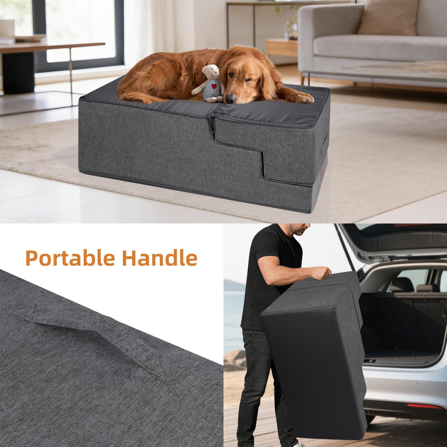Escalera para perros pequeños 57 cm H, 5 escalones para mascotas de cama alta, entrada equilibrada antideslizante para mascotas para gatos medianos, escalera para perros interiores, color gris