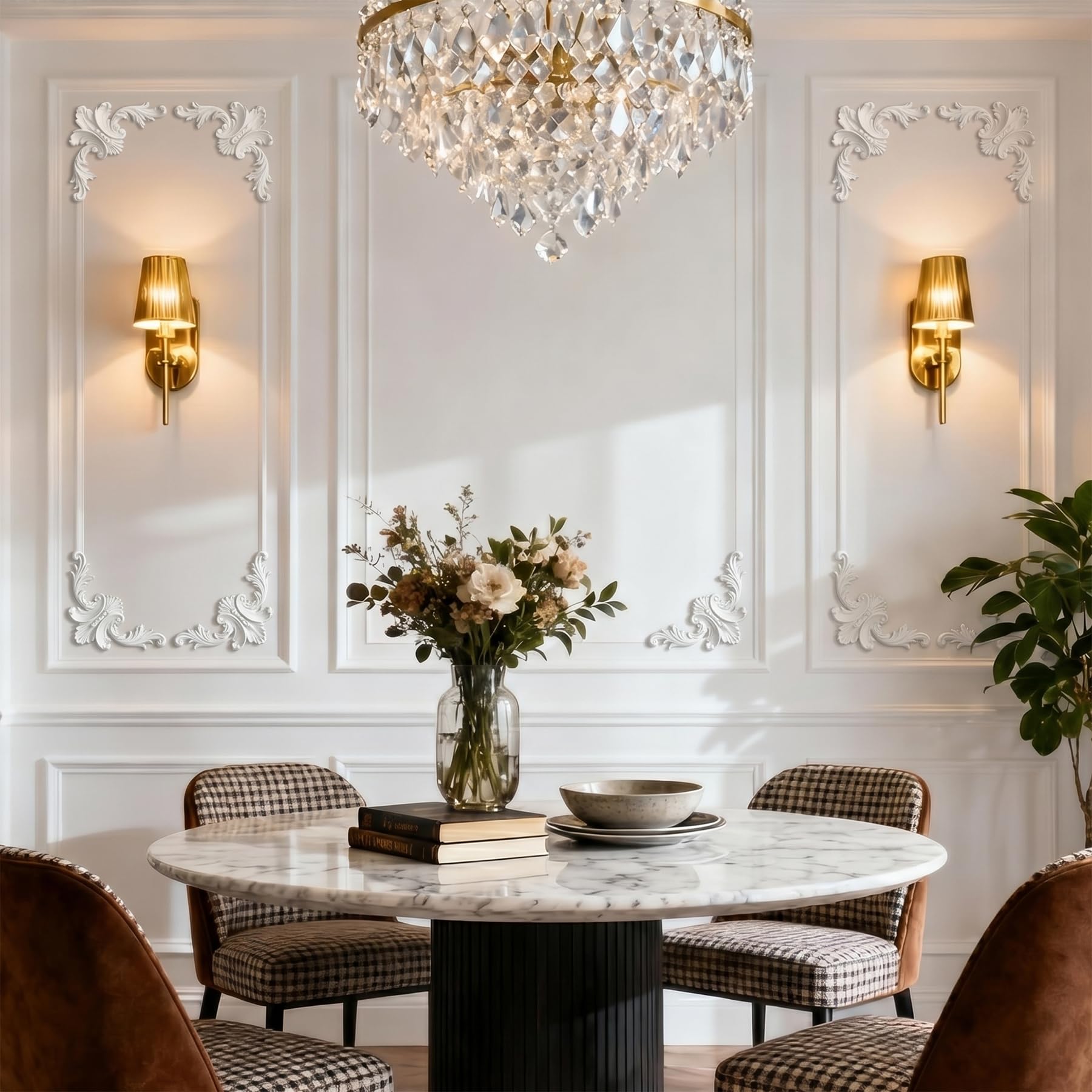 4 PCS Angolari Decorativi per Pareti E Soffitti in PU Modanature Angolari 3D con Decorazioni Floreali Profili Decorativi Verniciabili per Cornici E Angoli Elegante Finitura