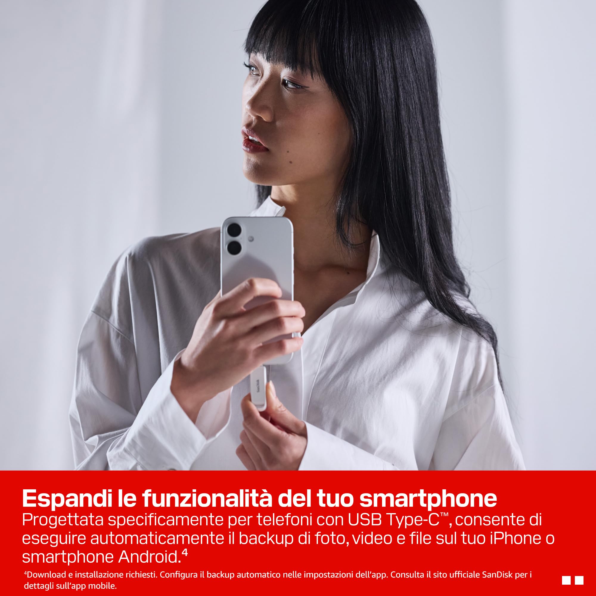 SANDISK Unità per telefono con USB Type-C 1 TB (per smartphone, tablet e computer, velocità fino a 150 MB/s, backup automatic, recupero dati) - Arctic White