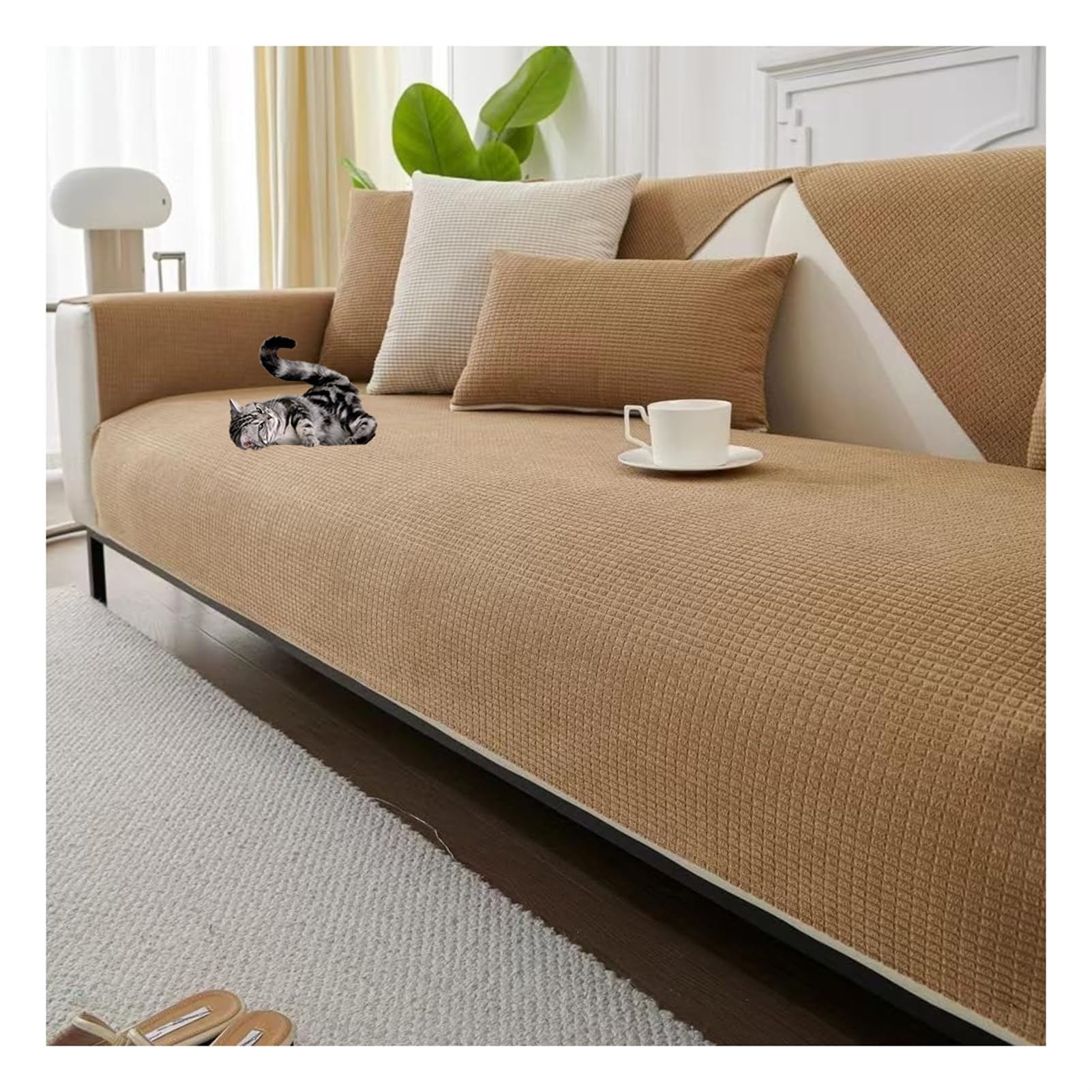 Herringbone Chenille Fabric Furniture Protector Sofa Cover 3/1/4/2 Seater, Non-Slip Sofa Slipcovers,Funny Fuzzy Sofa Cover,Washable Sofa Protector L Shape Sofa Slipcovers (TYP-3,90 * 240CM)