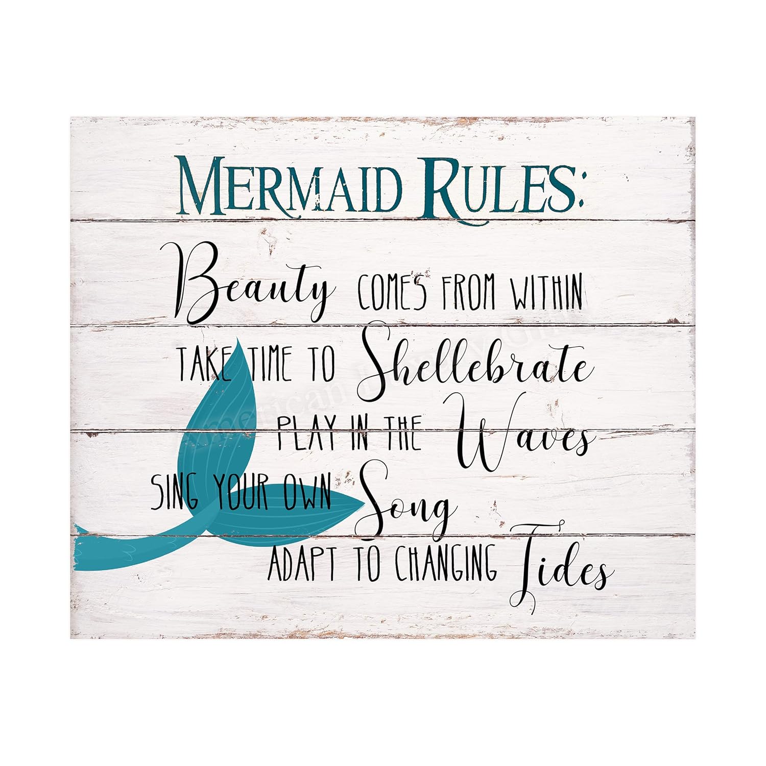 Amazon Com Mermaid Rules Inspirational Beach Wall Decor Print Ready To Frame 10x8 Nautical Art Print W Distressed Wood Design Home Bedroom Ocean Decor Perfect For The Beach House Printed On Photo Paper Handmade Products