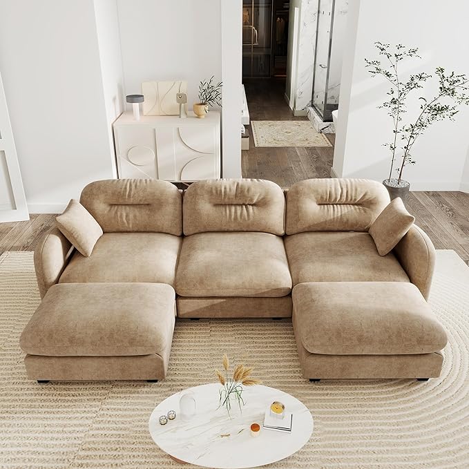 107'' Chenille Couch, U-Shaped Sectional Sofa, Ultra-Soft Comfort Memory Foam Cloud Couch with Pillows, Sectional Couches for Living Room