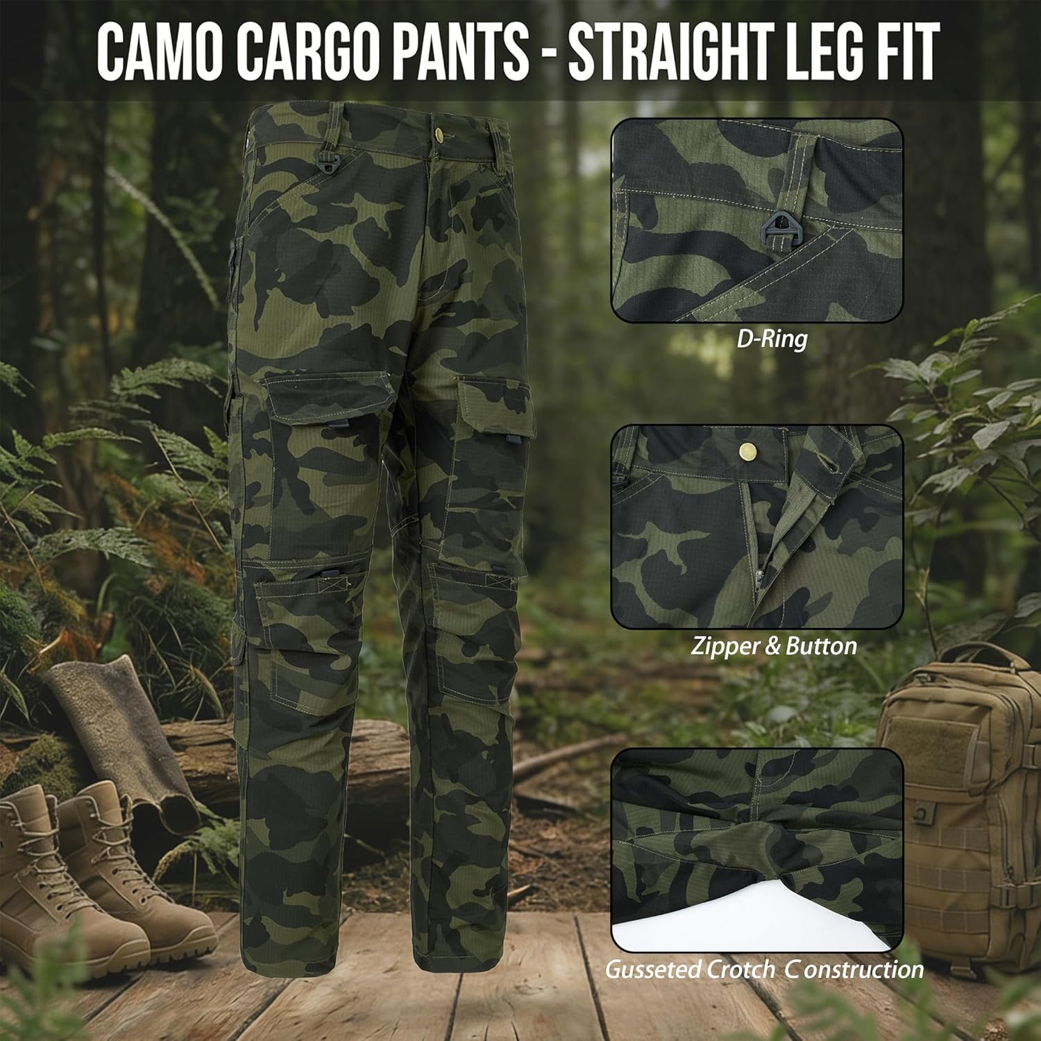 Men's Cargo Pants Casual Camo Regular Fit Work Pants with Multi-Pocket - Image 5