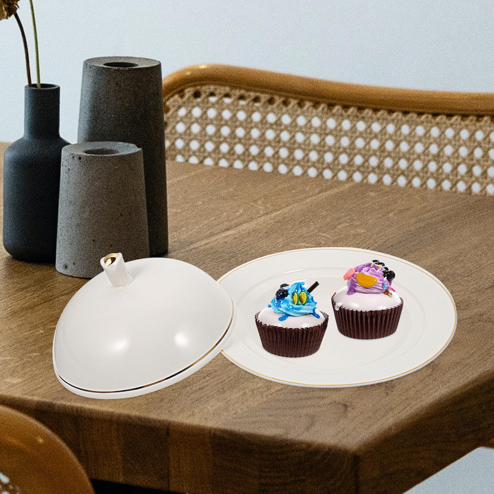 Gatuida Piatto in Ceramica Bianco con Coperchio per Bistecca e Dessert, Piatto da Portata Funzionale per Ristorante e Hotel, Materiale Ceramico Resistente e Finitura Liscia