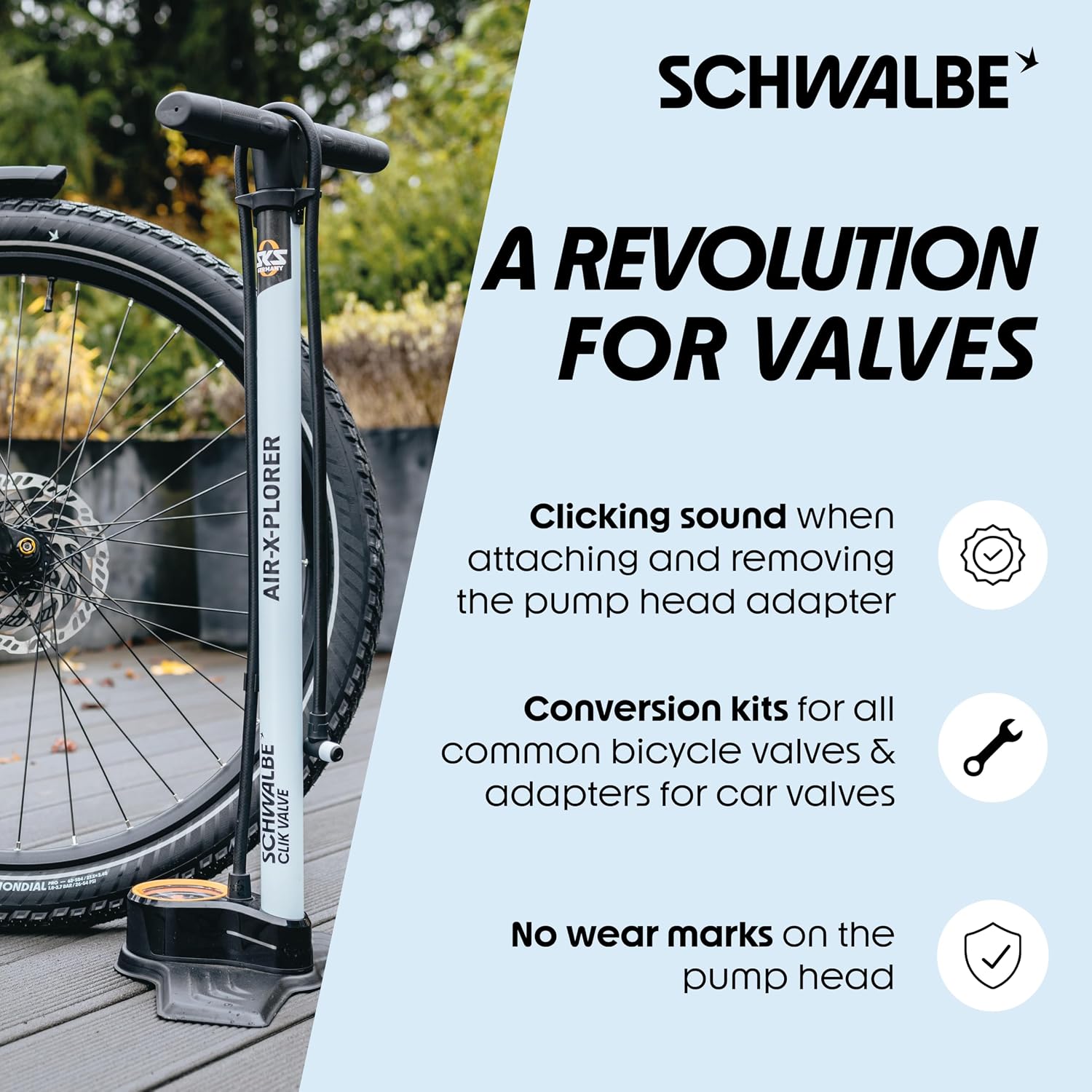 Schwalbe Clik Valve Conversion Set - Presta/SV Valve Conversion Kit with Pump Head Adapter - Innovation for Inflating Bicycle Tyres | cycling-tire-repair-kits