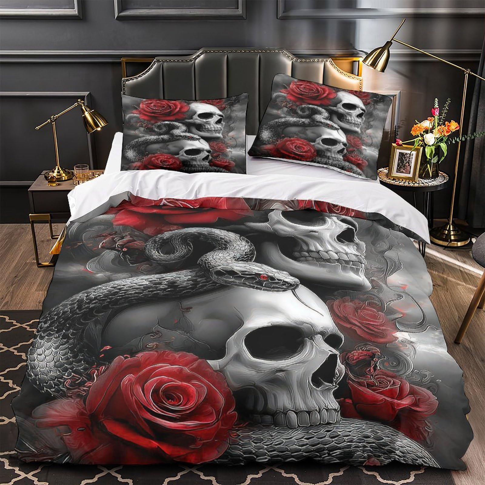 Housse de couette crâne motif 3D microfibre de luxe douceur absolue