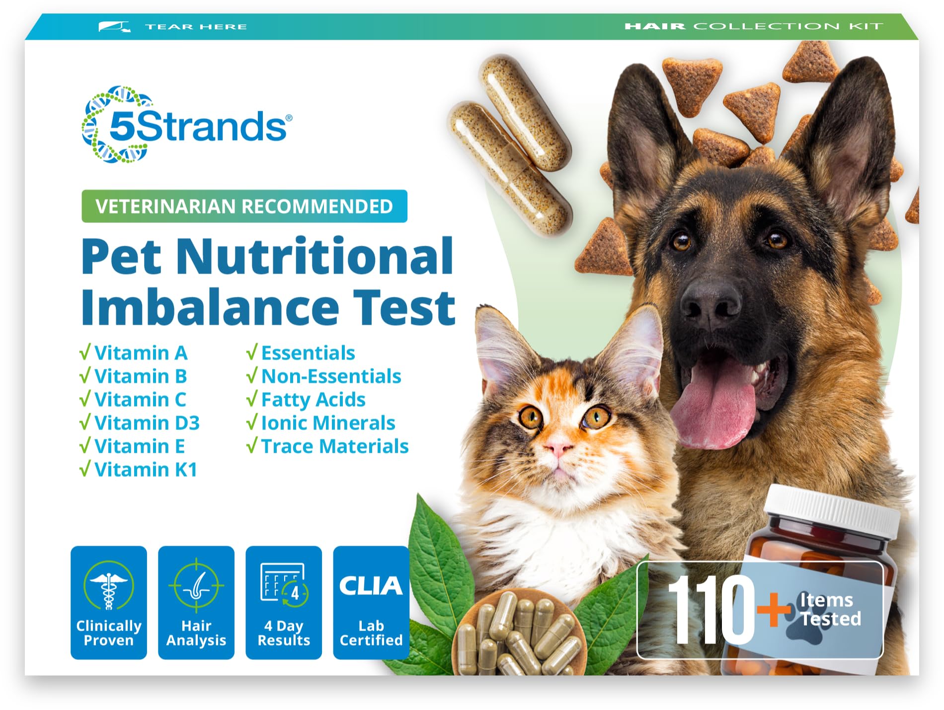 5Strands Pet Nutritional Imbalance Test, 112 Vitamins & Minerals Tested, at Home Dog & Cat Health Check for All Ages & Breeds, Nutrition Deficiency Test, Results in 4 Days