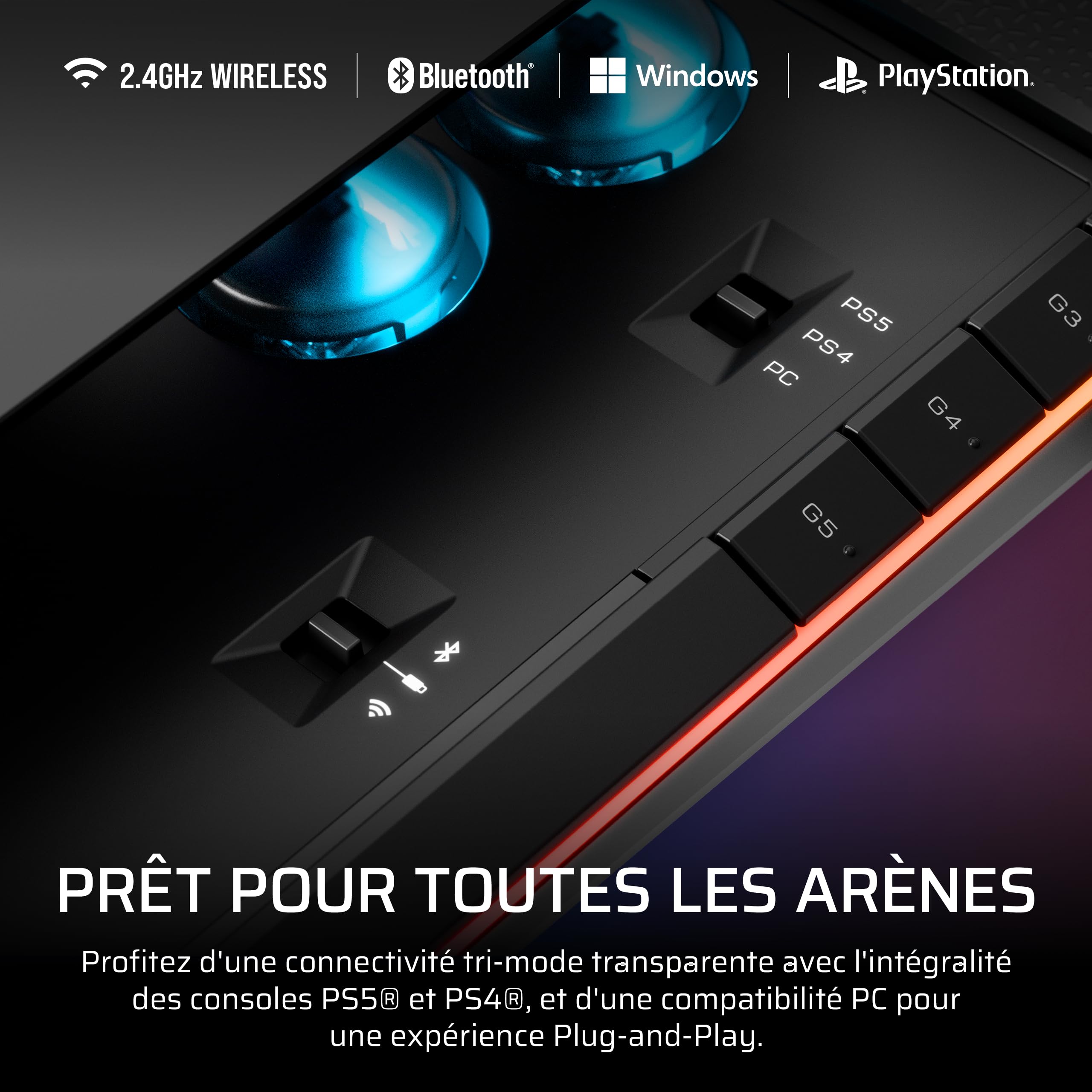 Corsair NOVABLADE PRO Contrôleur sans fil à effet Hall, sans levier – Noir | PS5, PS4, PC, 15 boutons, Éclairage RGB 360°, Fréquence d’interrogation de 1 000 Hz, Connexion sans fil 2,4 GHz, SOCD