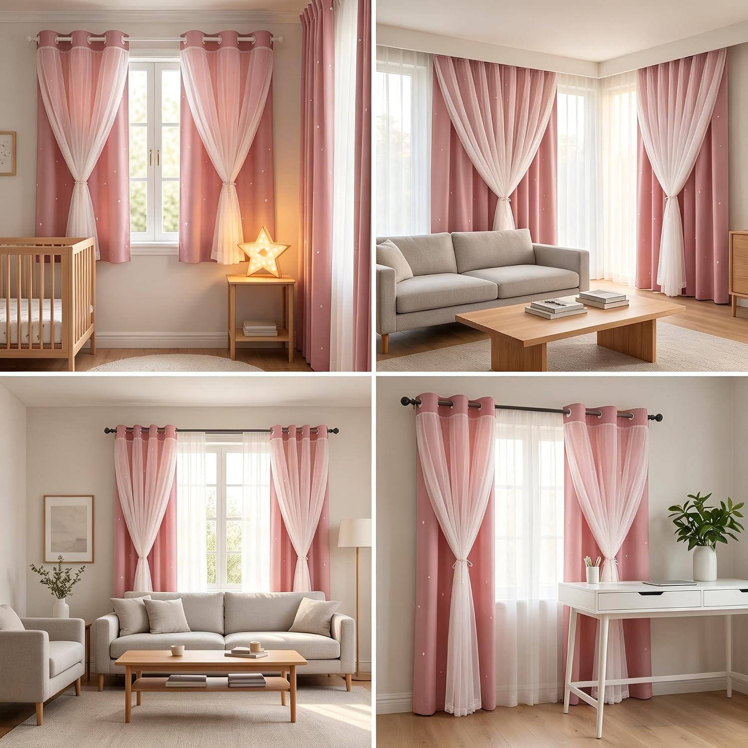 Star Cutout Blackout Curtains for Bedroom 52"W x 36"L 2 Panels Pink image 3
