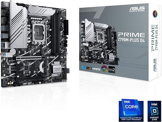 ASUS Prime Z790M-PLUS D4 LGA 1700 mATX Motherboard with PCIe® 5.0, Three M.2 Slots, DDR4, HDMI®, DP, USB 3.2 Gen 2×2 Type-C®, Front USB 3.2 Gen 1…
