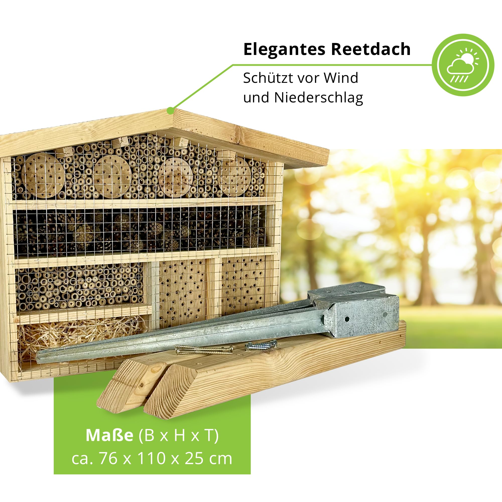 GARTENETAGE XXL Insektenchalet/Bienenhotel Groß zum Aufstellen/Insektenhotel XXL aus Massiv-Holz für Bienen, Marienkäfer & Florfliegen/Nisthilfe & Artenschutz für Balkon & Garten
