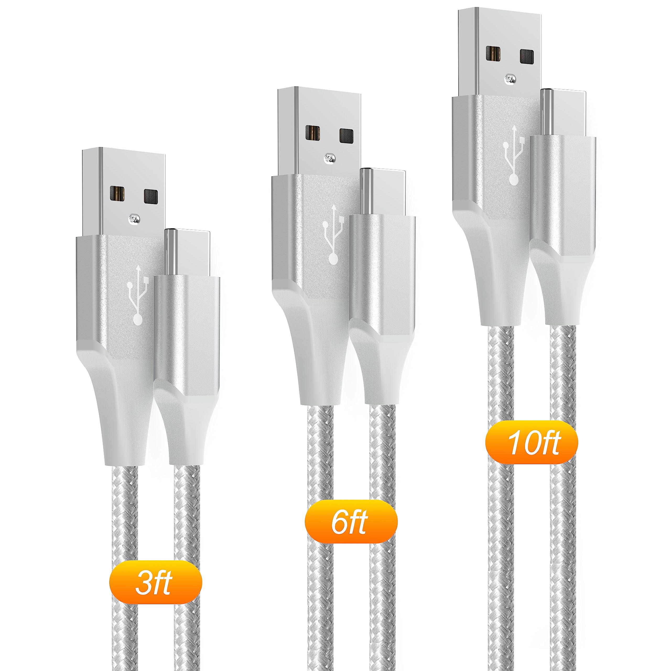 Kabel USB A do Typu C 3 A do szybkiego ładowania (3 m + 1,8 m + 0,9 m) z plecionego nylonu kompatybilny z Samsung Galaxy S20 S10 S9 S8 Plus Note 10 9 8, PS5, ładowarka USB C