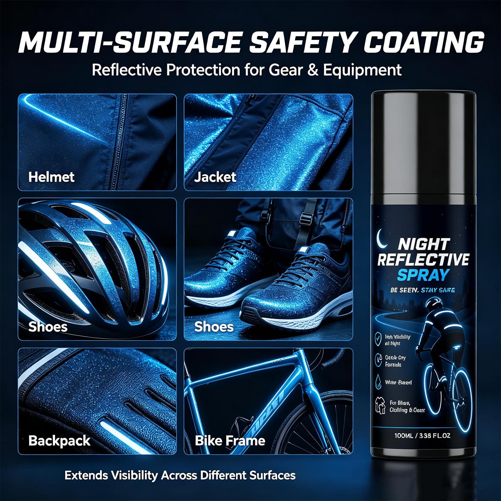 Nachtreflektierendes Spray, Night Reflective Spray Paint, Nighttime Cycling Reflective Spray, Schnelltrocknendes Reflektieren Nachtspray für Outdoor-Aktivitäten wie Radfahren und Laufen，5 Flaschen