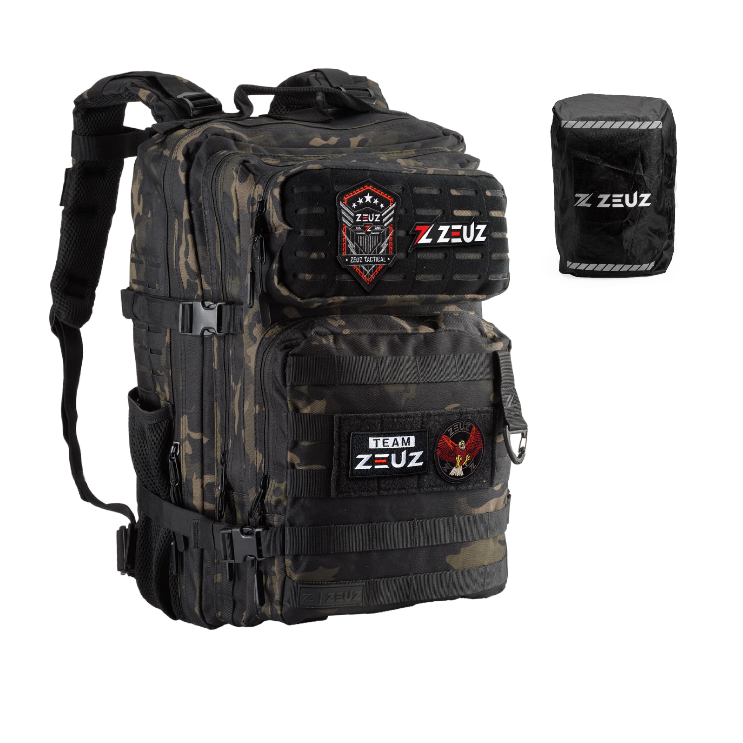 ZEUZ Tactique Sac à Dos Femme & Homme pour Fitness & CrossFit - Sac à Dos - Sac de Sport - Militaire Army Bag - Sac de Sport - 45 Litres - Camo Noir, 45 Liter