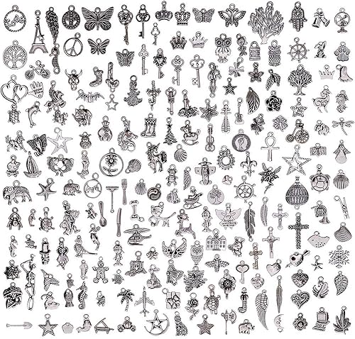 200 dijes para hacer joyas al por mayor a granel colgantes mezclados de plata antigua para bricolaje collares pulseras fabricación de joyas