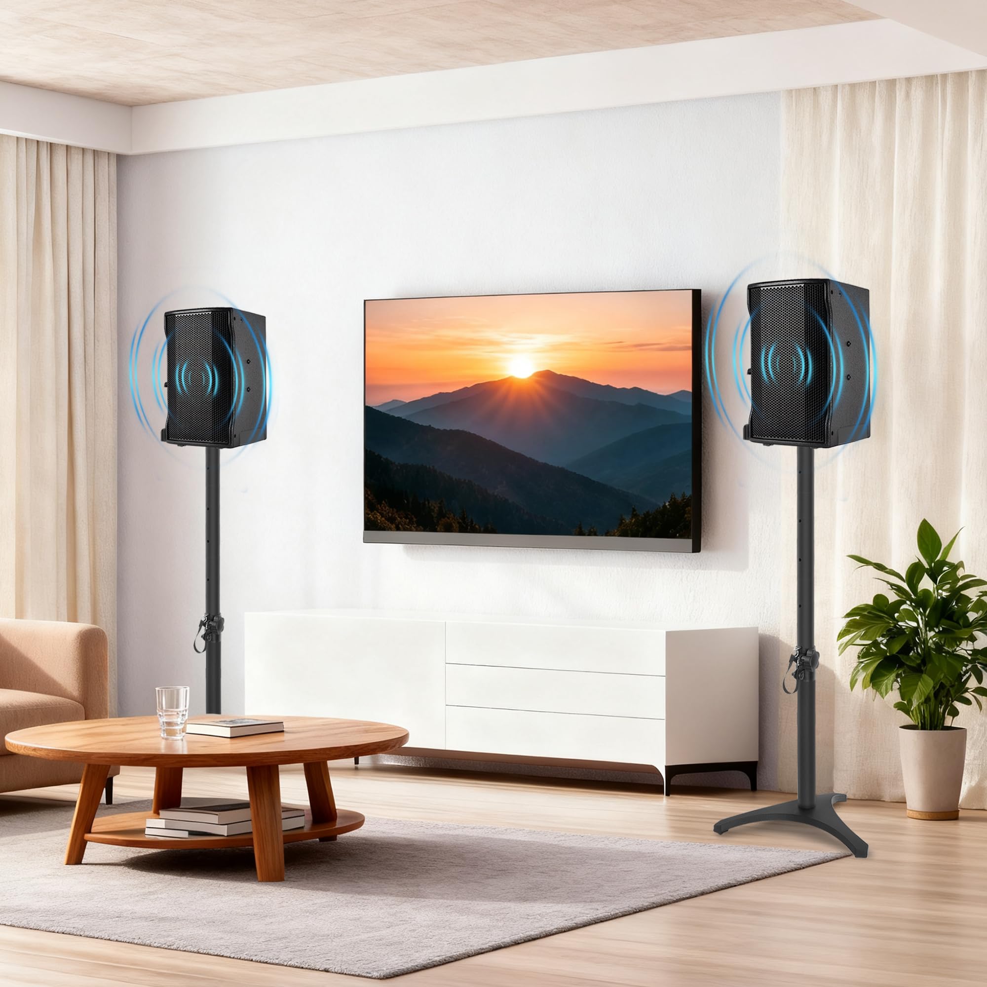 2er-Pack Lautsprecherständer Höhenverstellbarer von 50,5 bis 75 cm, 5 KG Tragkraft, Bodenlautsprecherständer mit Dreieckiger Basis, für Satelliten und Regallautsprecher, Schwarz