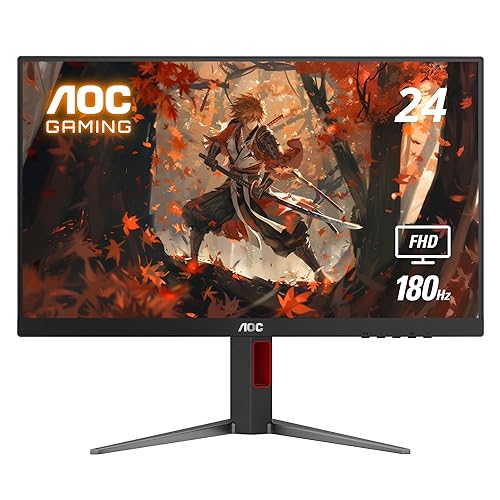AOC 24G4 24" Gaming Monitor, Full HD 1920x1080 IPS Panel, 180Hz 1ms, 1x HDMI 2.0, 1x Display Port, Adaptive-Sync, Audio Earphone Out, Console Gaming Ready, 3-Year Zero-Bright-Dot - 24 inch - FHD IPS - 180Hz