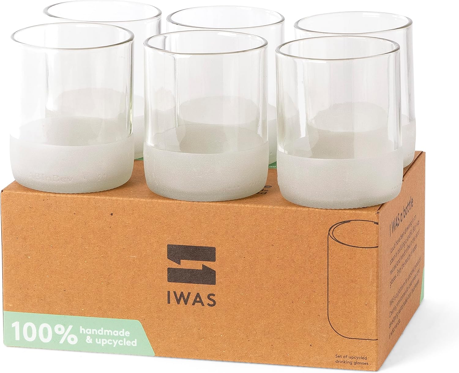 IWAS Upcycled Clear Drinking Glasses | 250 ML | 8.45 OZ | Set of 6 | Sustainable Water Glasses | Environmentally Friendly Clear Glasses For Home
