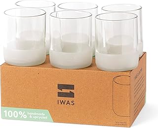IWAS Upcycled Clear Drinking Glasses | 250 ML | 8.45 OZ | Set of 6 | Sus...