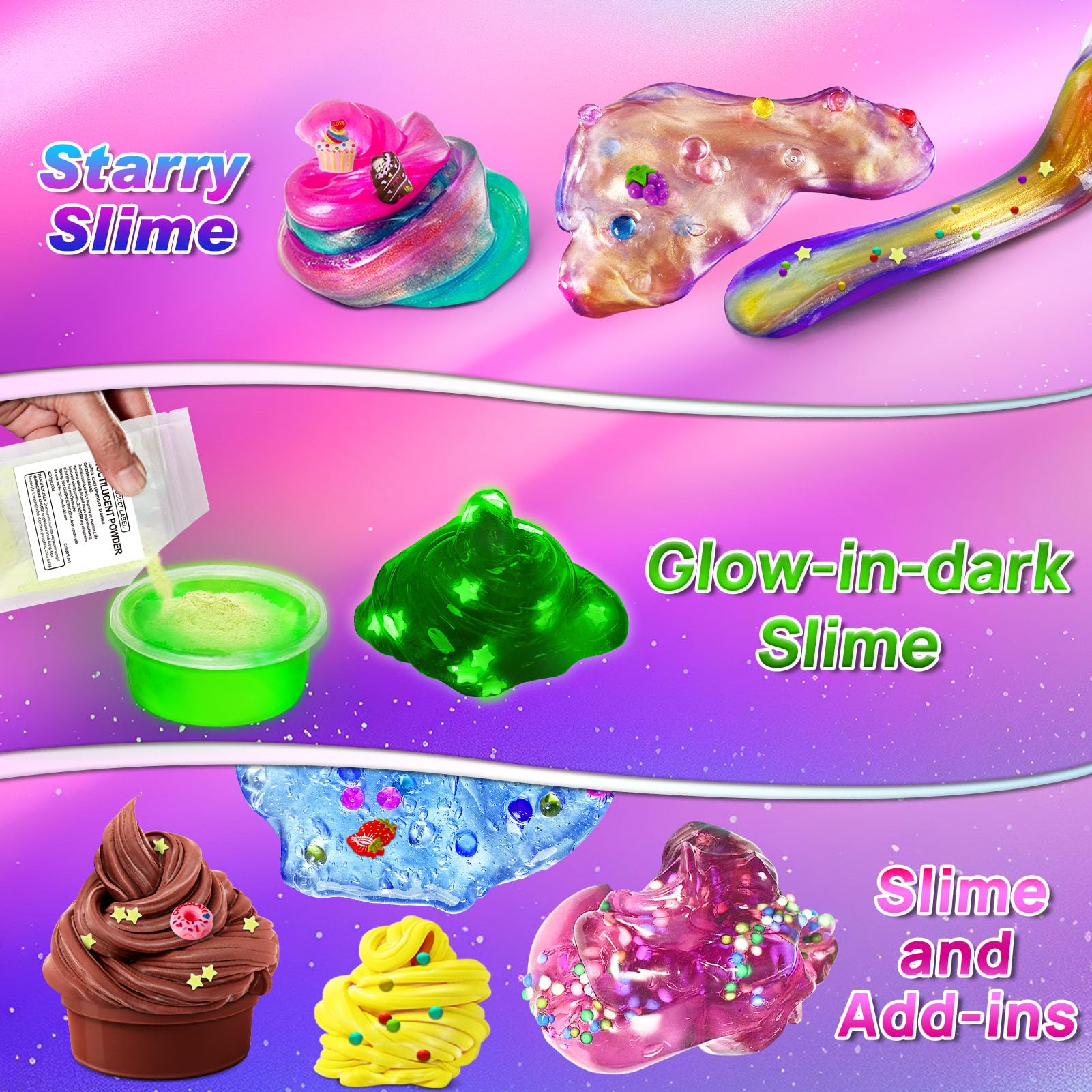 YOPINSAND DIY Slime Kit, Galaxy & Glow in The Dark Slime Making Kit for Kids 3-12, Butter & Cloud Slime Kit with Add-ins - Image 4