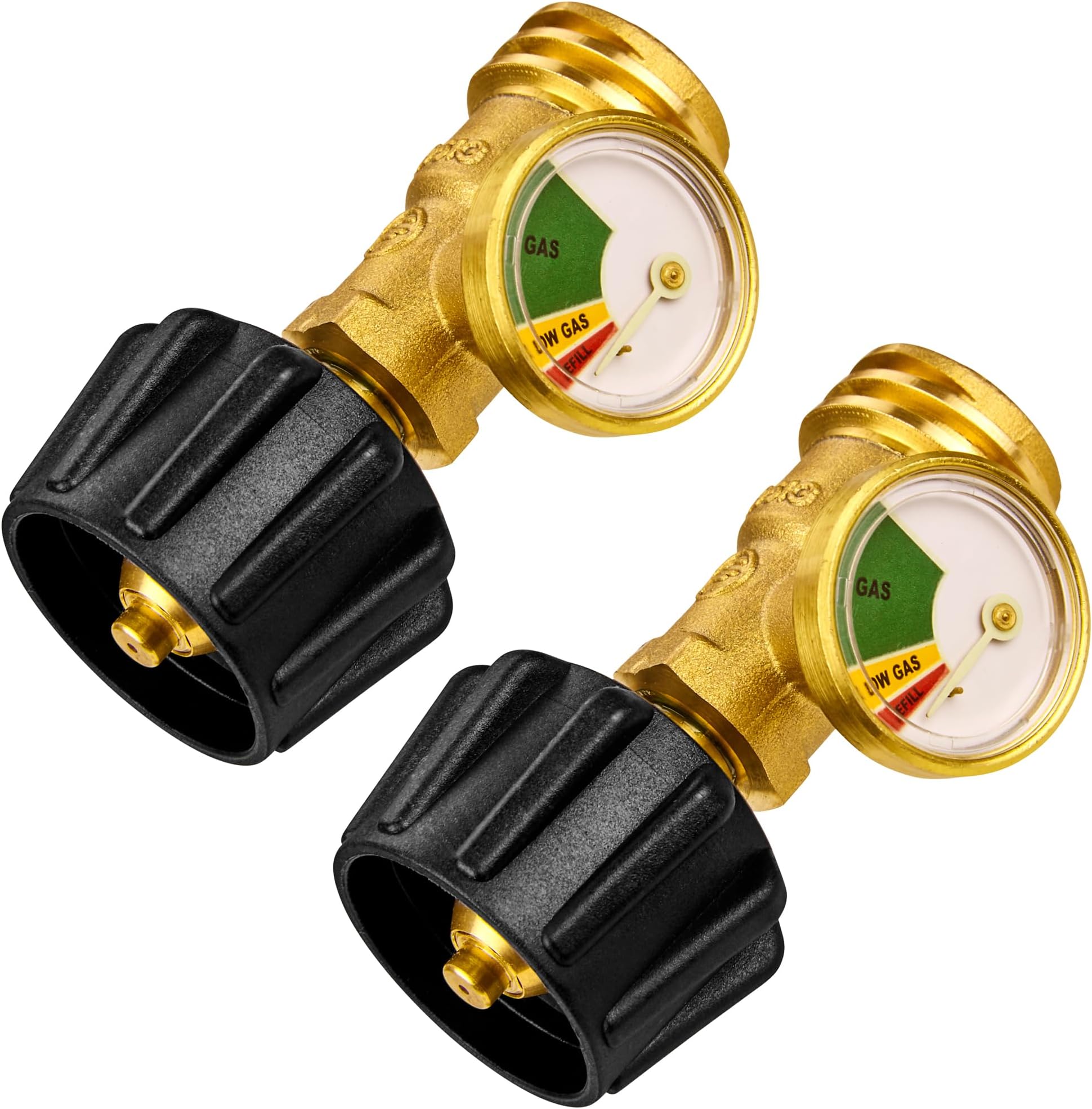 Propane Tank Gauge Level Indicator, Leak Detector Gas Pressure Meter, Color Coded & Glows in The Dark, Universal for All Cylinders, Solid Brass (2-Pack)