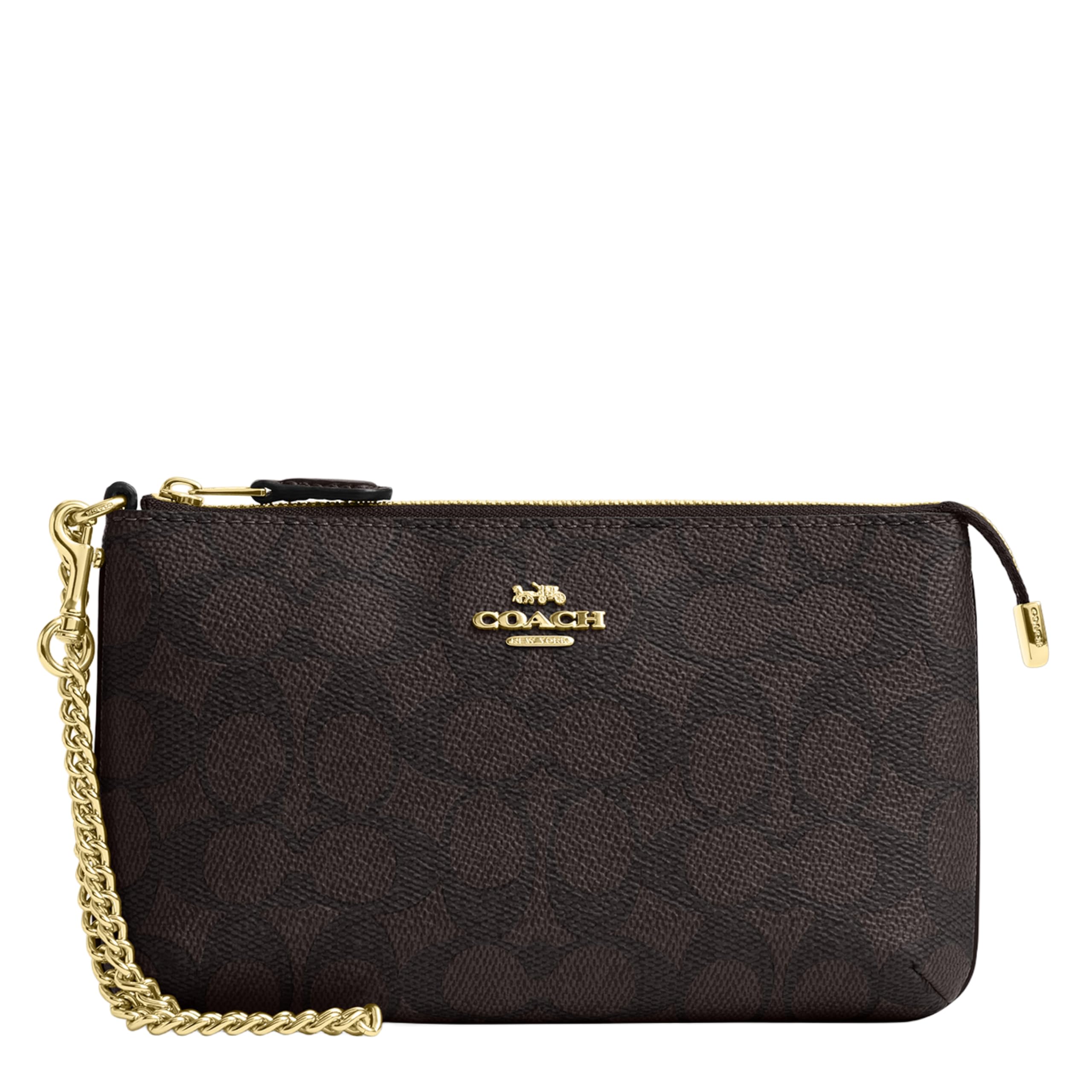 Coach Women's Crossgrain Leather Wristlet W Chain