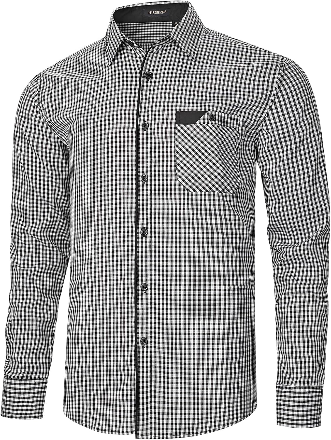HISDERN Mens Plaid Button Down Shirt Long Sleeve Dress Shirts for Men Casual Wrinkle Free Regular Fit Work Shirt with Pocket